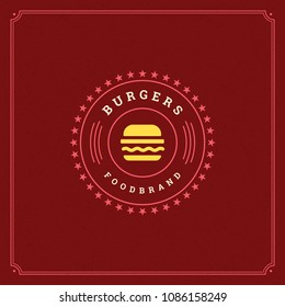 Burger logo design vector illustration. Hamburger silhouette, good for restaurant menu and cafe badge. Vintage typography logotype template.