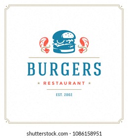 Burger logo design vector illustration. Hamburger silhouette, good for restaurant menu and cafe badge. Vintage typography logotype template.