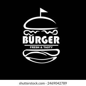 burger logo design vector template, flat modern minimal design illustration, fast food logo, monogram