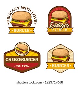 burger logo, emblem, badge, patch object illustration stock vector set