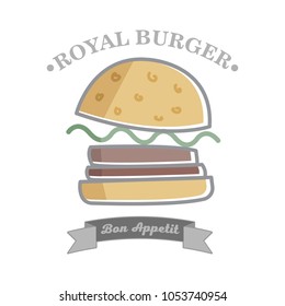 Burger logo emblem colored shape. Made in line style. 
Flat icon isolated on white background.