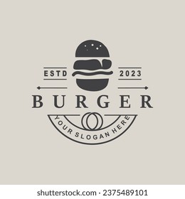 Burger Logo Fast Food Design, Hot And Delicious Food Vector Templet Illustration