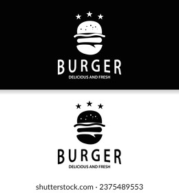 Burger Logo Fast Food Design, Hot And Delicious Food Vector Templet Illustration