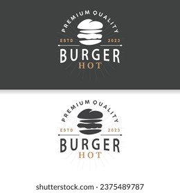Burger Logo Fast Food Design, Hot And Delicious Food Vector Templet Illustration