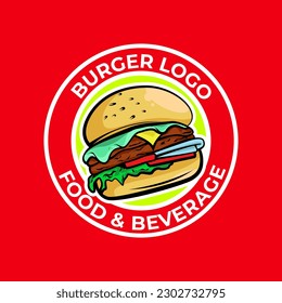 Burger logo fast food illustration with red and white color