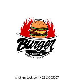 Burger Logo Fire Cartoon Vector Illustration