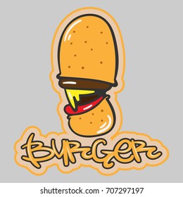 Burger logo in graffiti style. Hand drawning. Vector