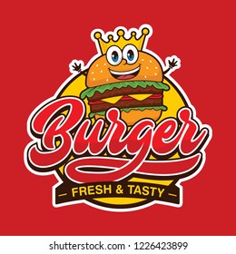 Burger Logo, With Happy Cartoon