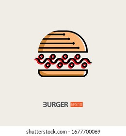 Logo de la hamburguesa y plantilla vectorial de icono. Plantilla vectorial de alimentos.