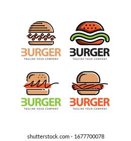 Logo de la hamburguesa y plantilla vectorial de icono. Plantilla vectorial de alimentos.