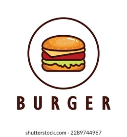 Burger logo illustration, restaurant emblem, cafe, burger and factory label, fast food, vector