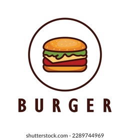 Burger logo illustration, restaurant emblem, cafe, burger and factory label, fast food, vector