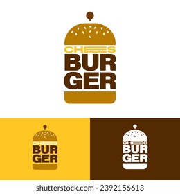 Burger logo. Lettering. Classic cheeseburger emblem. Typographic illustration. 