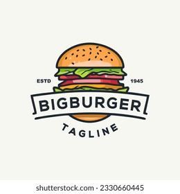 Burger logo, mascot design vector with vintage modern illustration concept style for badge, emblem and tshirt printing, for resto, cafe and street food.