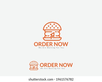 Burger logo with the mouse pointer, online burger ordering food logo design.