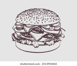 Logotipo de la hamburguesa. Esquema de los iconos del vector de la hamburguesa para el Diseño web aislado en fondo gris.