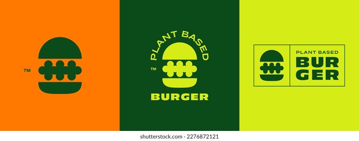 Burger logo. Plant based burger for diet, vegan, vegetarian hamburger, logo glyph icon template