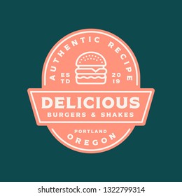 burger logo. retro styled fast food emblem, badge, design element, logotype template. vector illustration