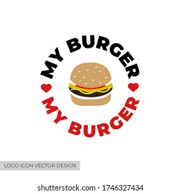Burger logo, round isolated vector design