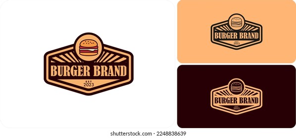 burger logo rounded hexagon badge shape flat design vintage badges, banner, labels and logo for hamburger, burger shop. Simple and minimal design. Vector illustration