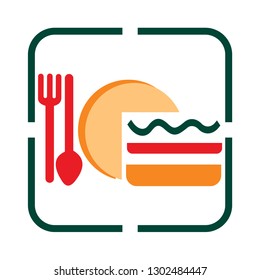 burger logo, spoon and fork with square line