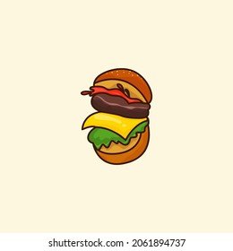 Burger logo symbol mascot in isolated background - vector illustration