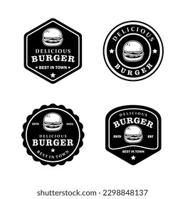 Burger logo template collection set vintage black and white