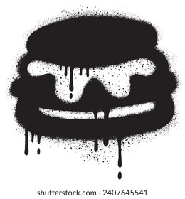 Burger logo in urban graffiti style with black spray paint. vector illustration.