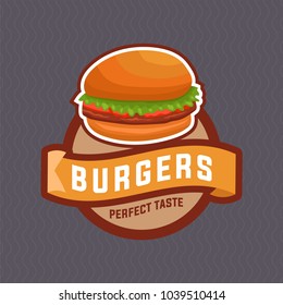 Burger Logo Vector with Badge Design. Fast Food Restaurant Logo. EPS 10