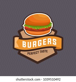 Burger Logo Vector with Badge Design. Fast Food Restaurant Logo. EPS 10