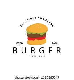 Burger Logo, Vector Bread, Meat And Vegetable Fast Food Illustration Design
