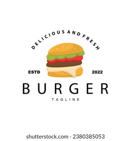 Burger Logo, Vector Bread, Meat And Vegetable Fast Food Illustration Design