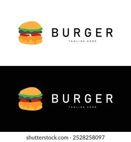 Burger Logo Vector Bread, Meat And Vegetable Fast Food Illustration Design