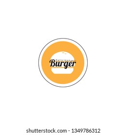 burger logo vector with delicious writing. modern logotype food and drink icon symbol.