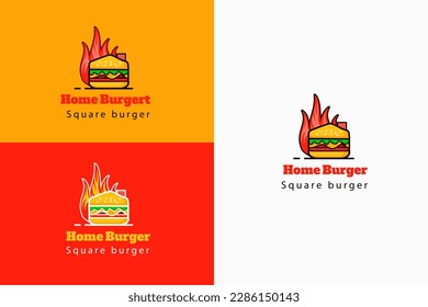 Logotipo de la hamburguesa, diseño vectorial para el logotipo de la hamburguesa doméstica, logotipo de la comida rápida de la hamburguesa caliente