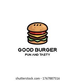 Burger logo vector design inspiration with Hipster Line Art Drawing style