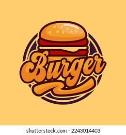 Burger Logo Vector Illustration. Food Design Grapic Modern, flat design, emblem, badge, fast food logo, restaurant