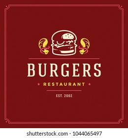 Burger logo vector illustration. Hamburger silhouette, good for restaurant menu and cafe badge. Vintage typography emblem design.
