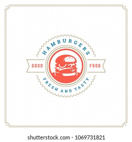 Burger logo vector illustration. Hamburger silhouette, good for restaurant menu and cafe badge. Vintage typography emblem design.