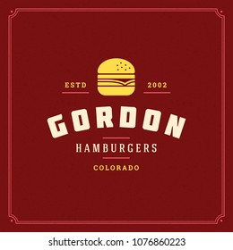 Burger logo vector illustration. Hamburger silhouette, good for restaurant menu and cafe badge. Vintage typography emblem design.