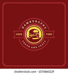 Burger logo vector illustration. Hamburger silhouette, good for restaurant menu and cafe badge. Vintage typography emblem design.