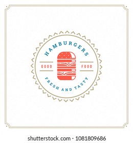 Burger logo vector illustration. Hamburger silhouette, good for restaurant menu and cafe badge. Vintage typography emblem design.