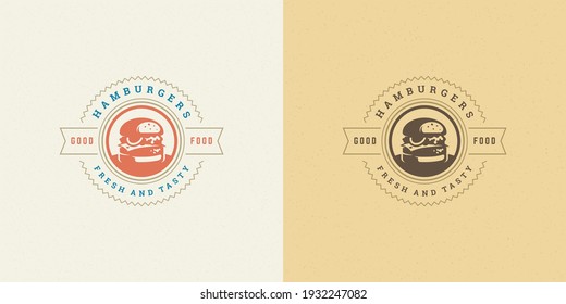 Burger logo vector illustration hamburger silhouette good for restaurant menu and cafe badge. Vintage typography emblem design.