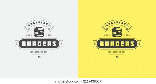 Burger logo vector illustration hamburger silhouette good for restaurant menu and cafe badge. Vintage typography emblem design.