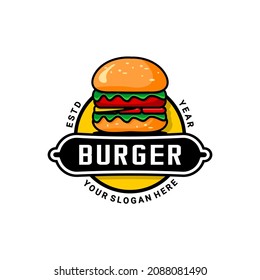 vector del logotipo de la hamburguesa, logotipo del restaurante, etiqueta, marca