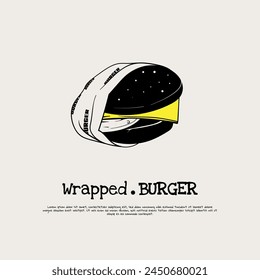 Burger logo with white wrap and yellow cheese design for burger shop template design