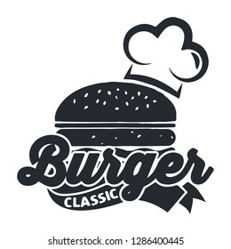 burger logos in flat icon style  compositions with label