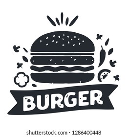 burger logos in flat icon style  compositions with label