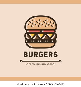 Burger logotype template for web and print design with trend stamp effect