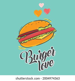 Burger Love. Food vector illustration. Fast food icon.